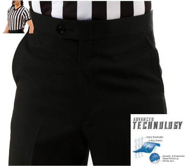 Women's Black Flat Front Referee Pants 4-Way Stretch Western Cut